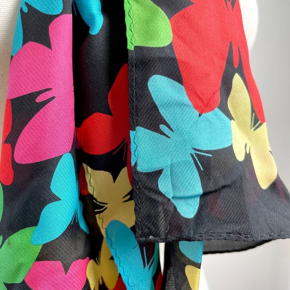 Vintage 90s Y2K Silk Scarf Rectangle Butterflies Colorful Dopamine Maximalist - Picture 3 of 8